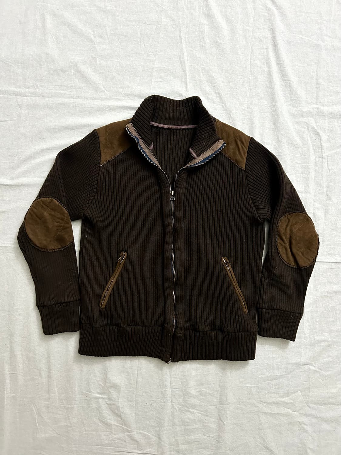 스웨이드패치 브라운 니트 집업자켓 상품이미지2