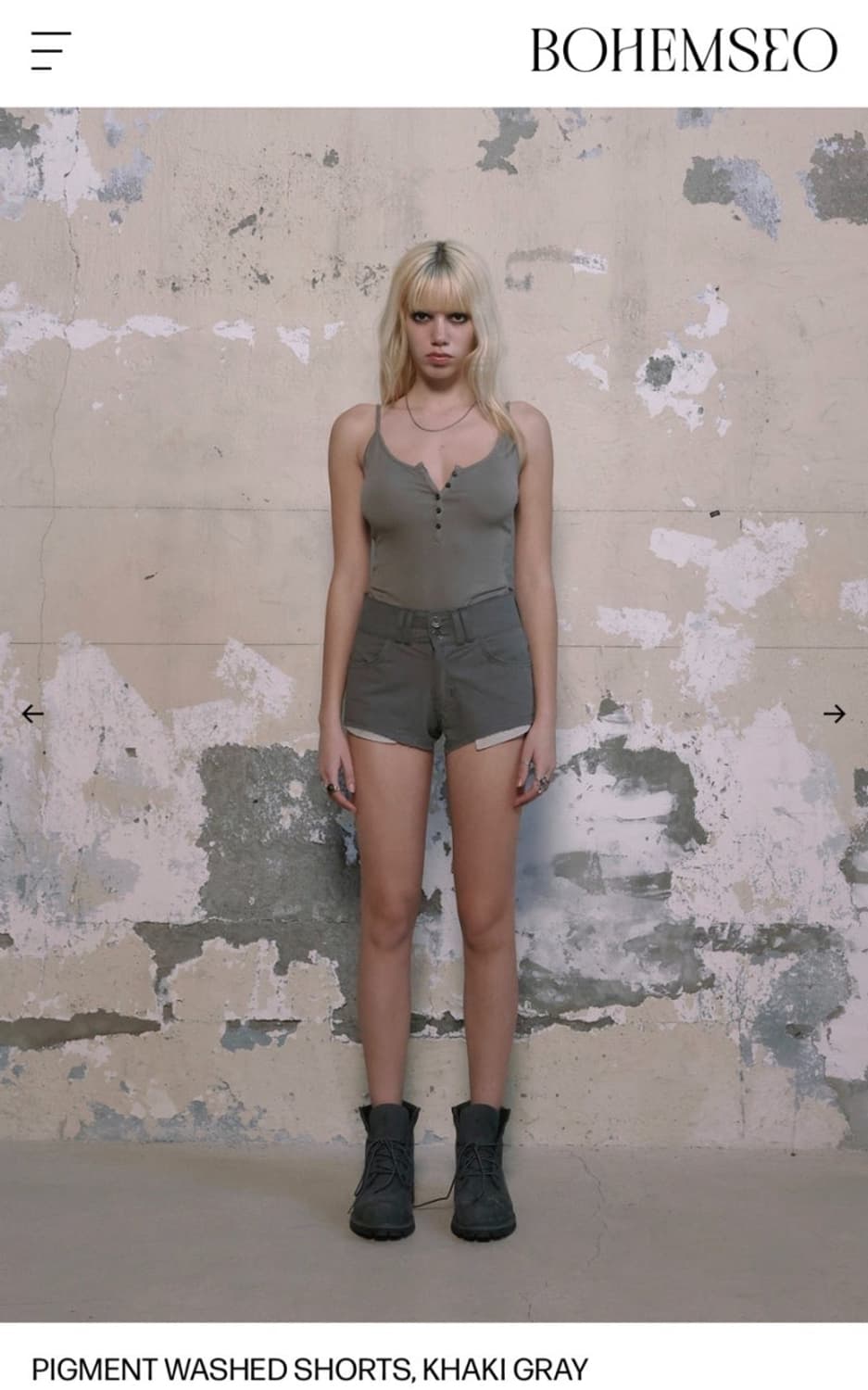 보헤미안서울 피그먼트 워시드 숏츠 카키그레이 m 상품이미지2