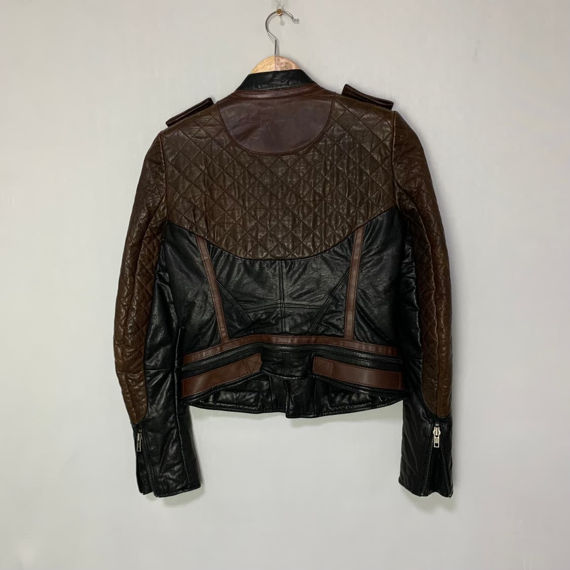시스템 여성 배색 레더 라이더 자켓 양가죽 빈티지 상품이미지4