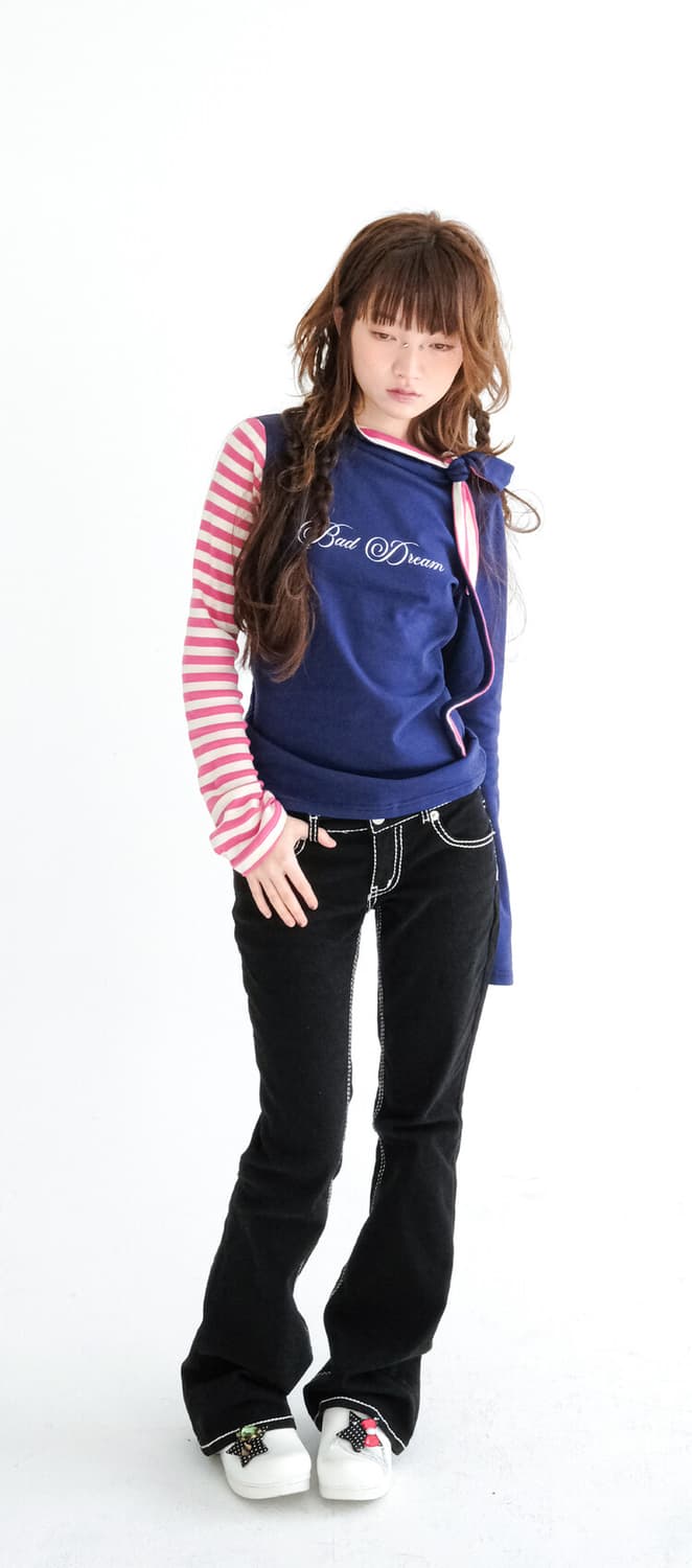 샵페어리 스티치 로우 라이즈 플레어 팬츠 블랙 S 부츠컷세미부츠컷 상품이미지3