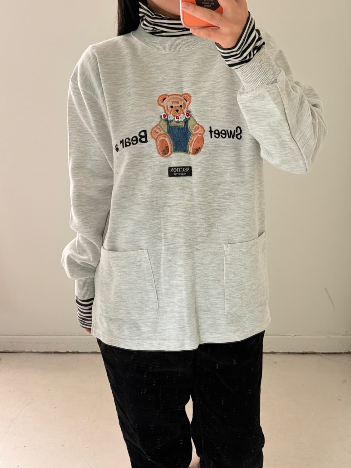 일본빈티지 모리 곰돌이자수 스웻 맨투맨 상품이미지1