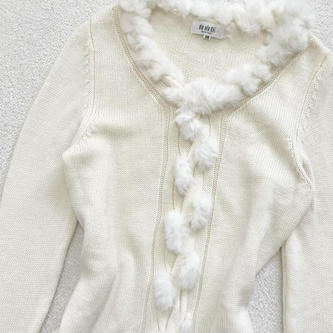 크림아이보리 꽈배기 퍼 여리핏 니트 상품이미지2