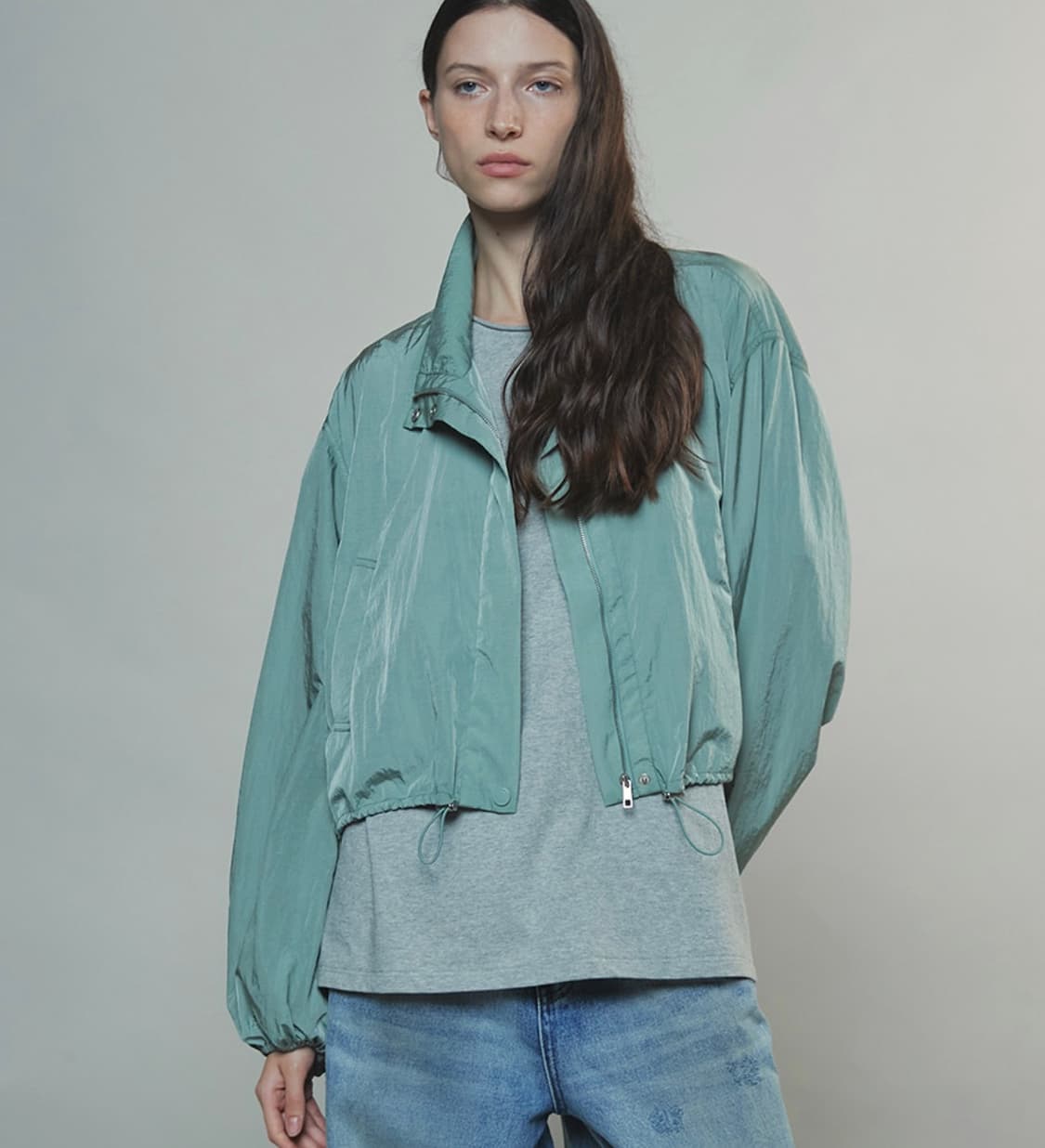 enor NYLON GLOSSY WIND JUMPER GREEN 상품이미지4