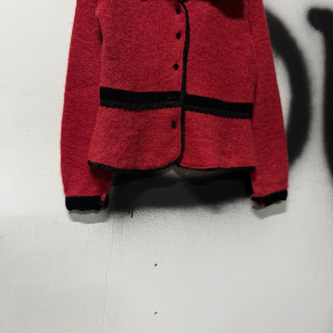 VTG 빈티지 오리엔탈 레드 퍼 카라 니트 가디건 상품이미지4