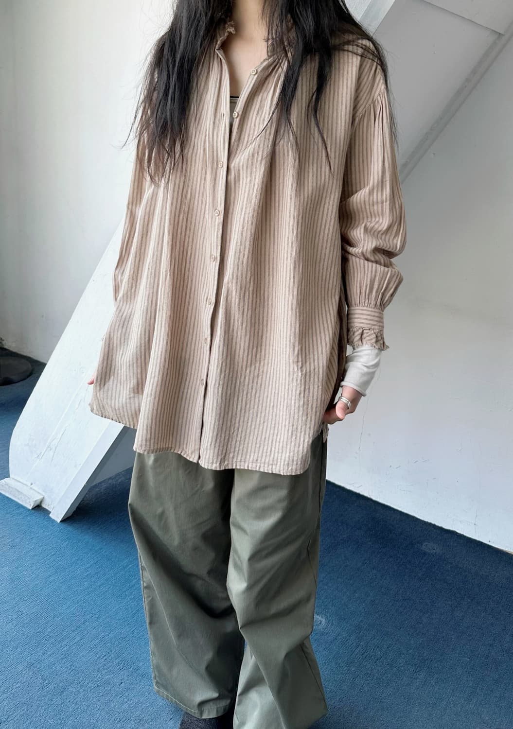 High gauge cotton lace design long shirt 상품이미지3