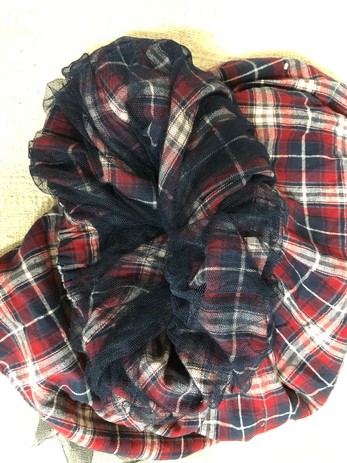 빈티지 레드 체크 튤 레이어 스커트 상품이미지1