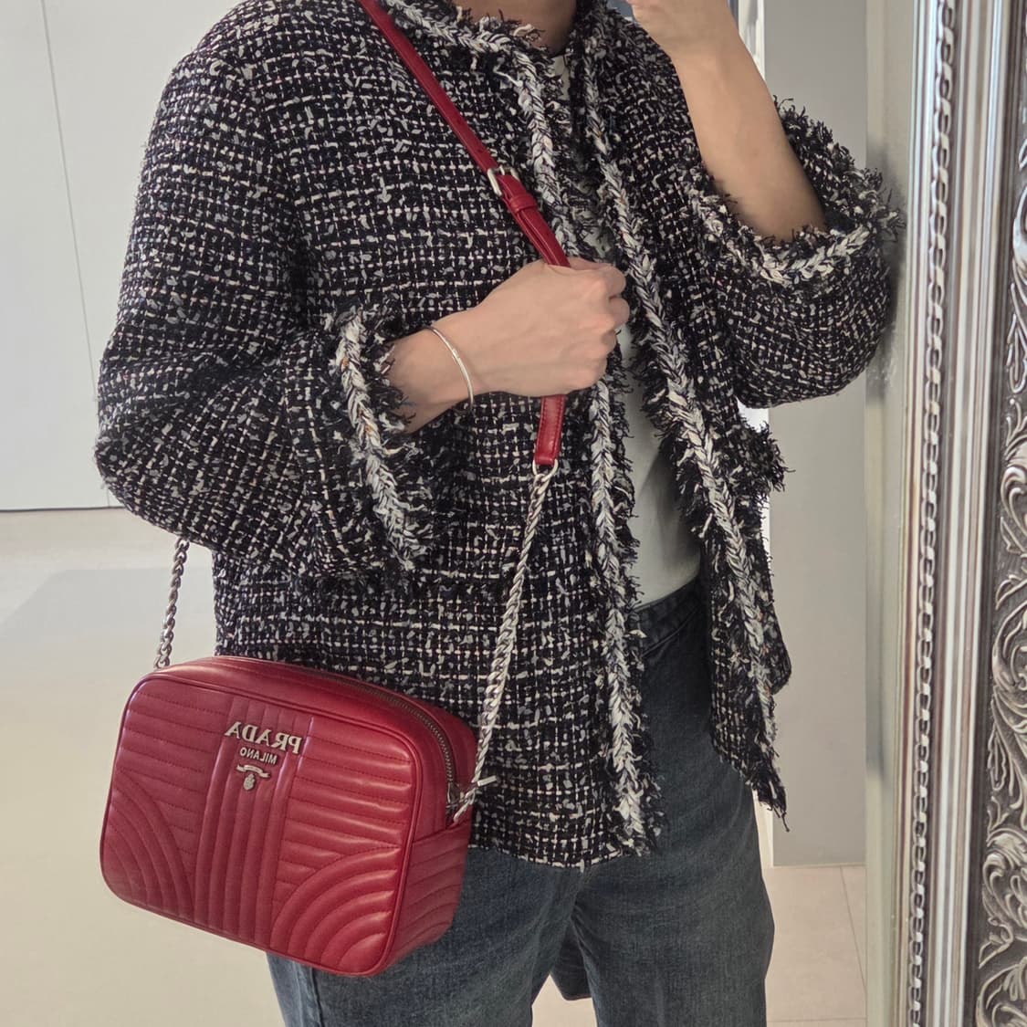 PRADA 프라다 정품 다이어그램 카메라백 은장체인 크로스백 숄더백 상품이미지1