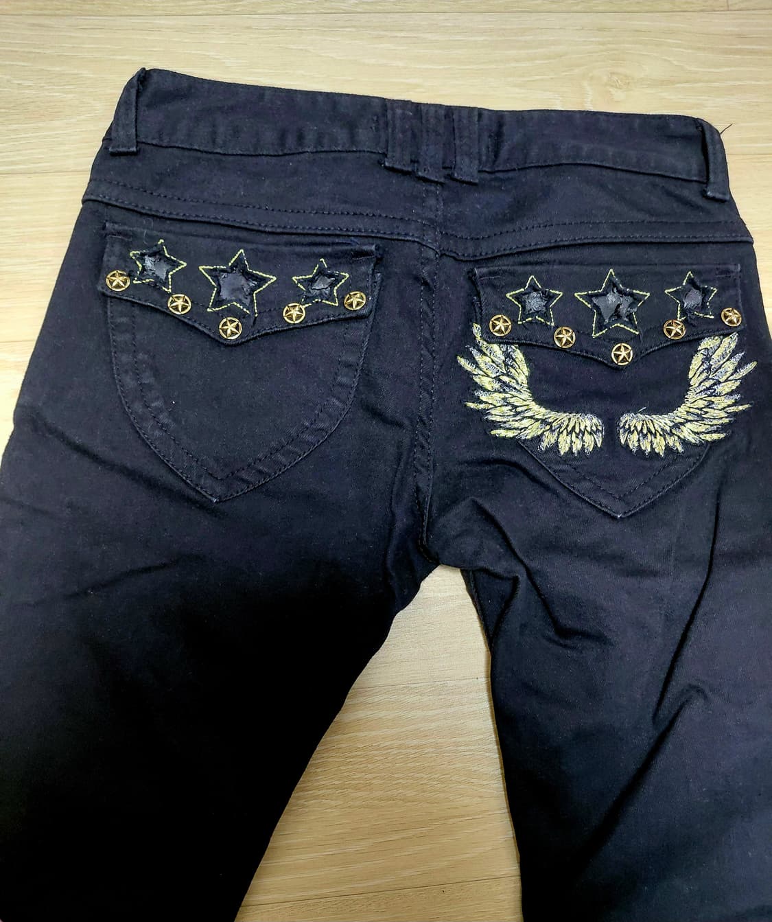 에고이스트 EGOIST 금장 골드자수 갸루 펑크 블랙 로우라이즈 스키니진 상품이미지1