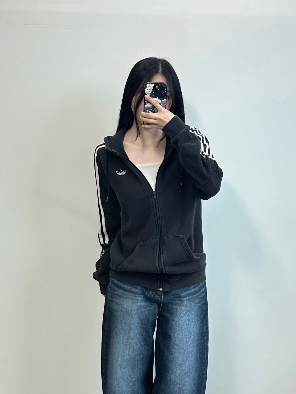 아디다스 자수로고 블랙 사이드라인 후드집업 상품이미지1
