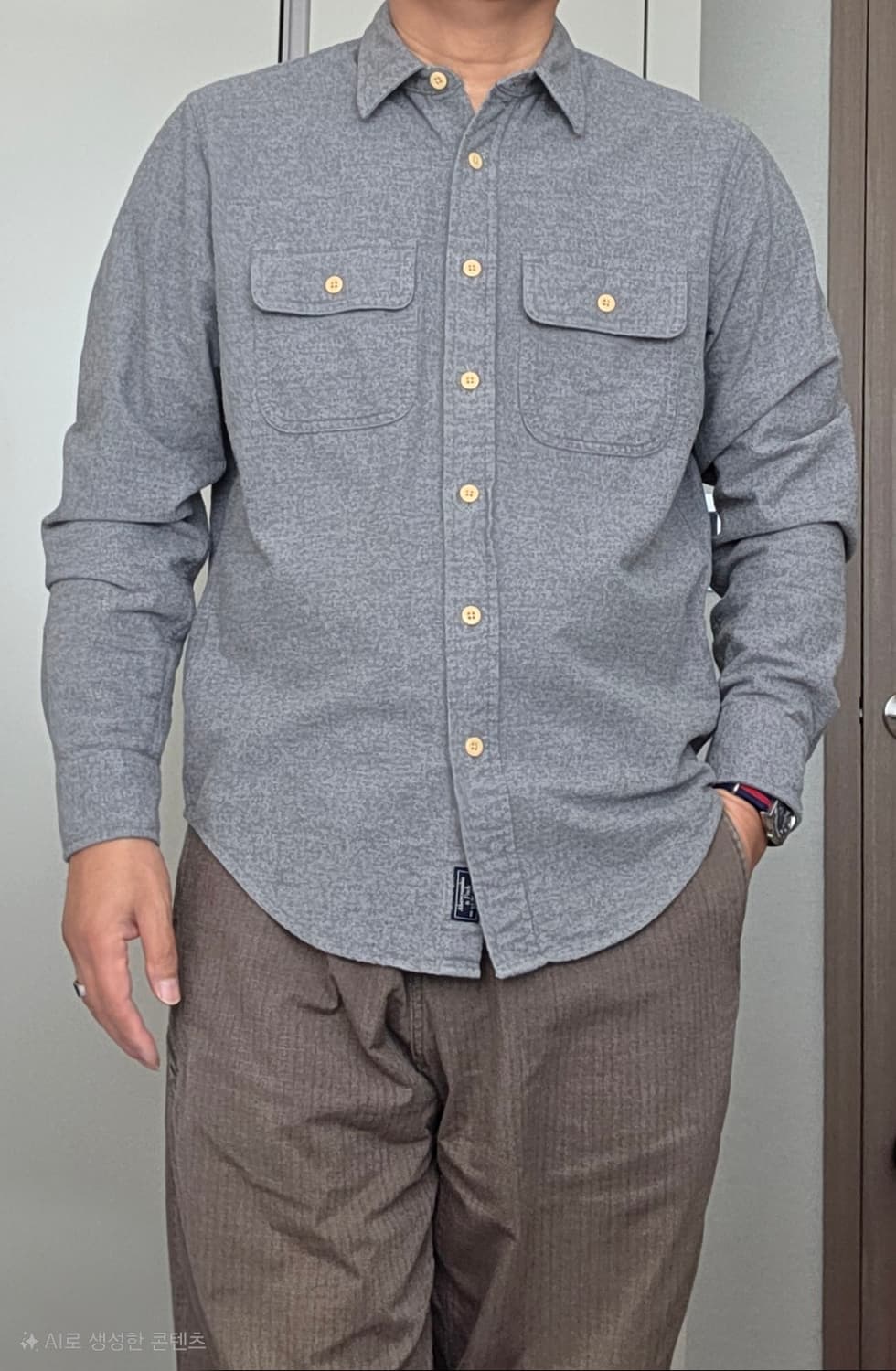 아베크롬비 몰스킨 롱슬리브 워커셔츠자켓 그레이칼라 (L)  상품이미지1