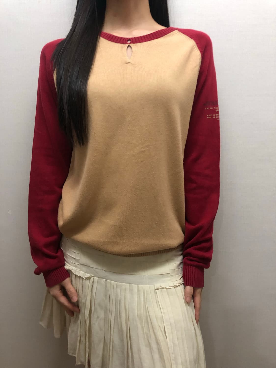 빈티지 베이지 앤 레드 니트 상품이미지1