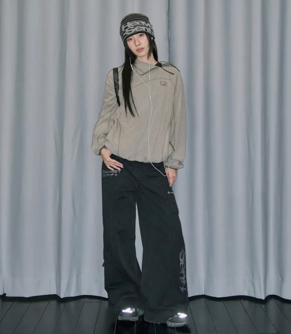 오드스튜디오 와플 커버 스티치 후드 티셔츠 - BEIGE m size 상품이미지3