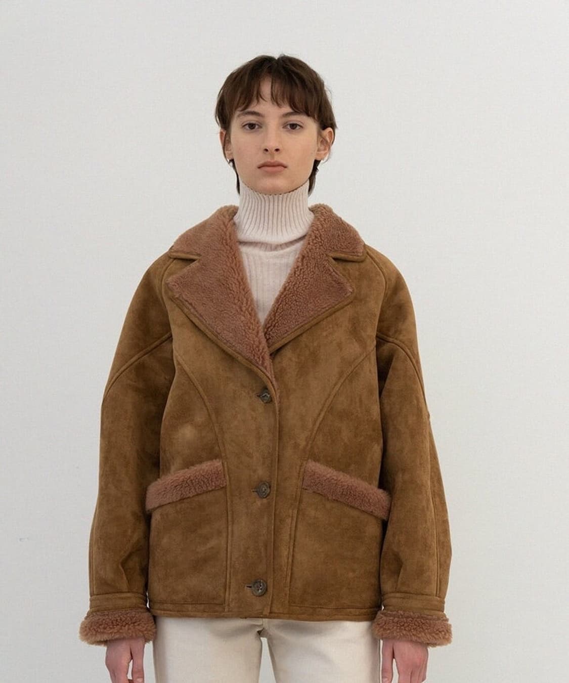 Le 르 시그니처 시어링 자켓 무스탕 카멜 상품이미지1