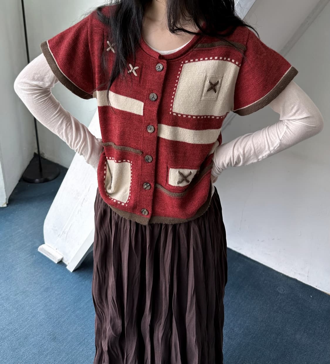 Alpaca blend panel knit cardigan top 상품이미지7