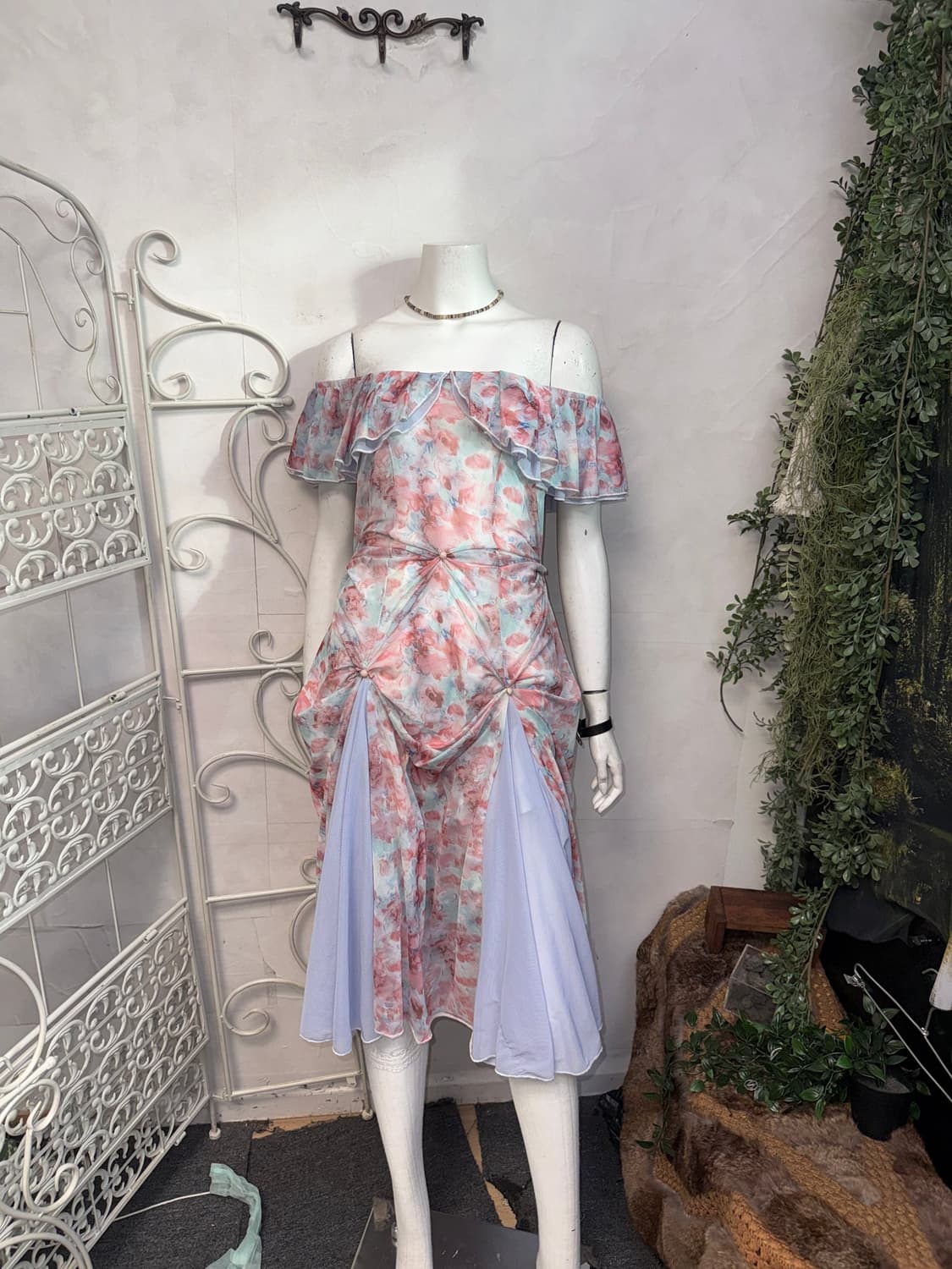 Pink blue floral shirring 오프숄더 ops 상품이미지2
