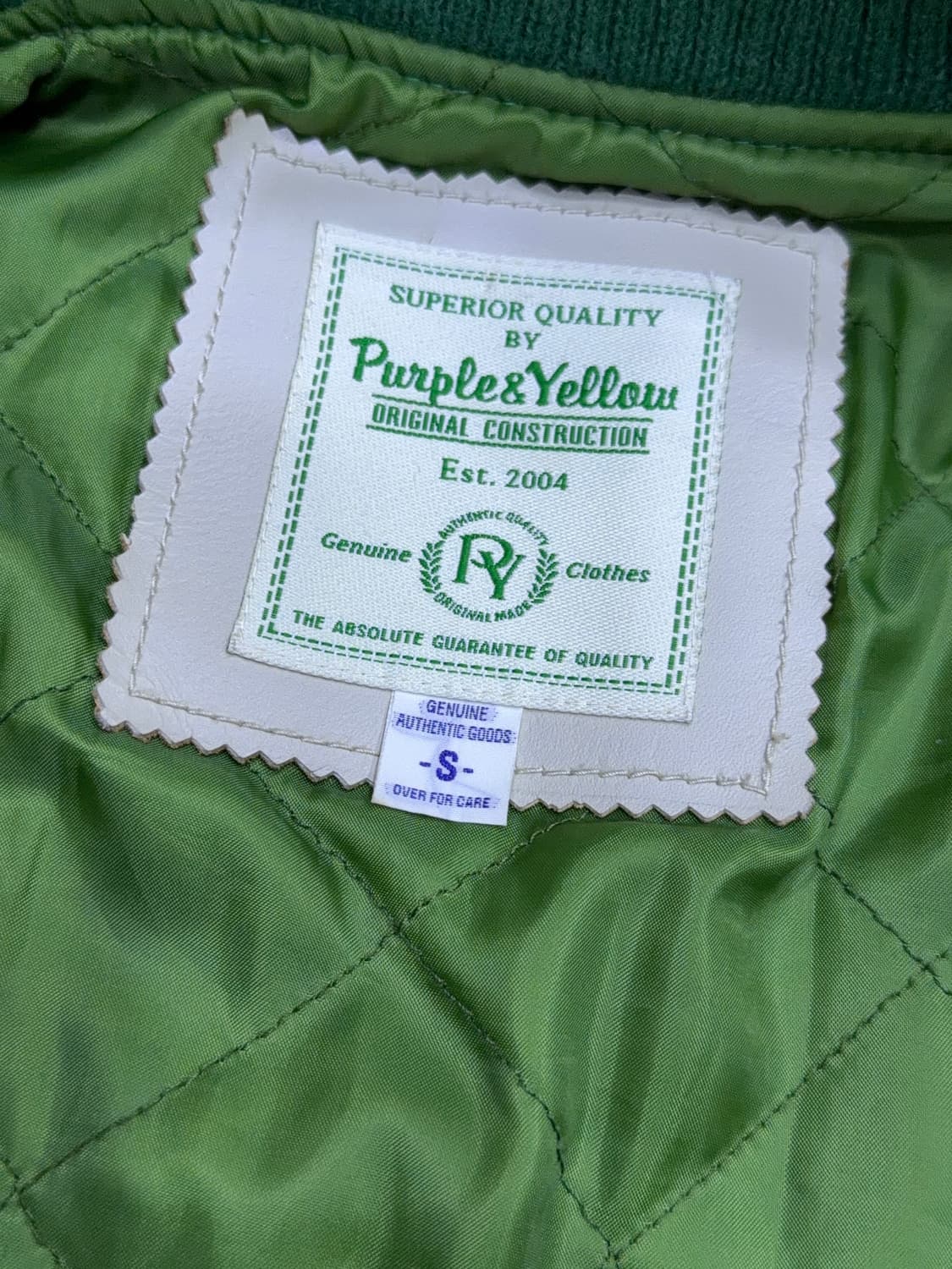 Purple&Yellow 부클 자수 소가죽 배색 스타장 바시티자켓 S 상품이미지9