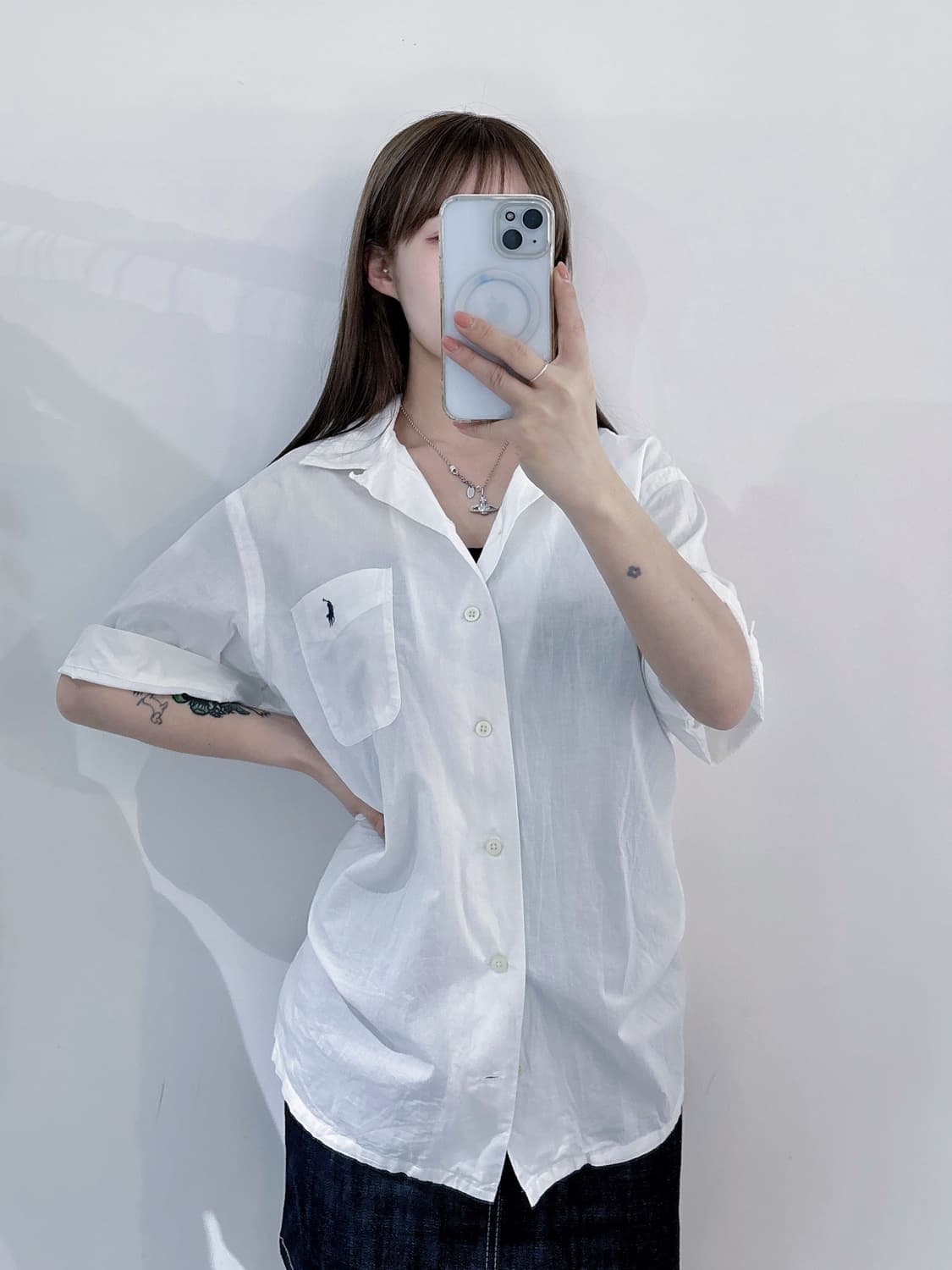 폴로랄프로렌 qr 네이비포니 화이트 반팔 셔츠 상품이미지2