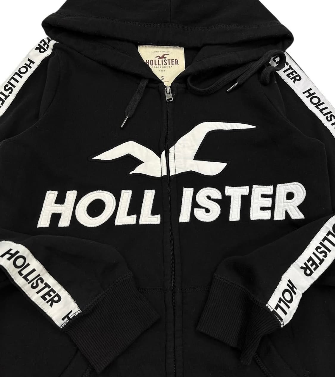 홀리스터 빈티지 블랙 빅로고 사이드라인 테이프 후드집업 후집 상품이미지3