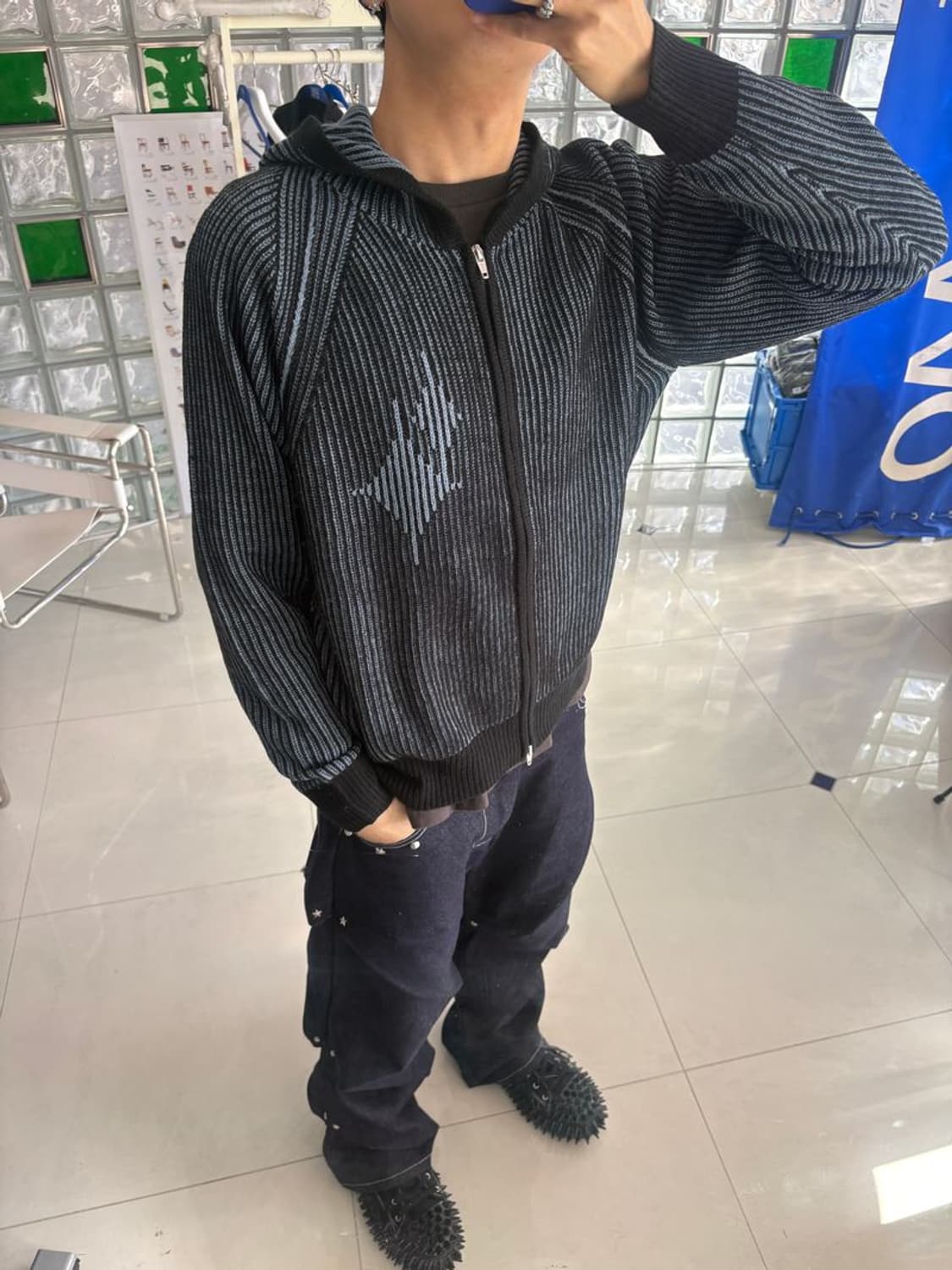 BRIGHT 밝은 모티브 플래팅 지퍼 후드티 상품이미지1