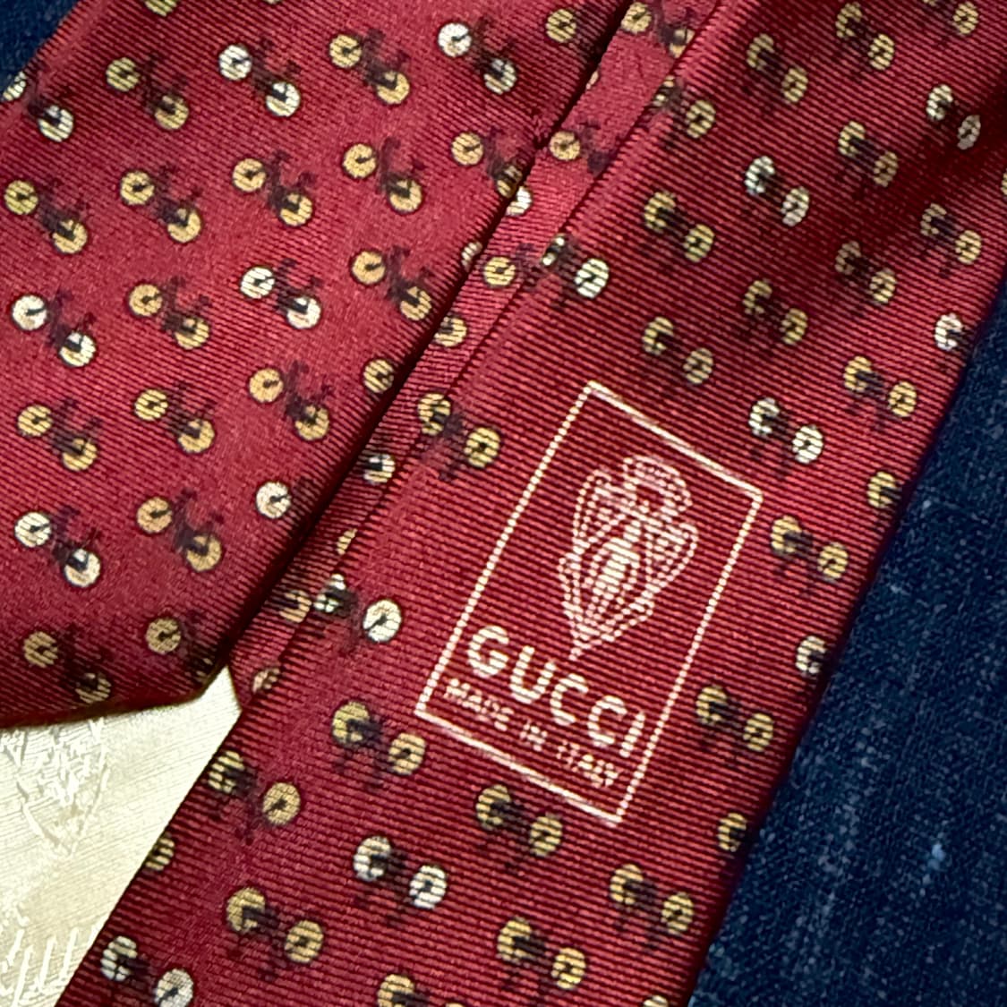 80's 구찌 바이시클 패턴 실크 타이 상품이미지3