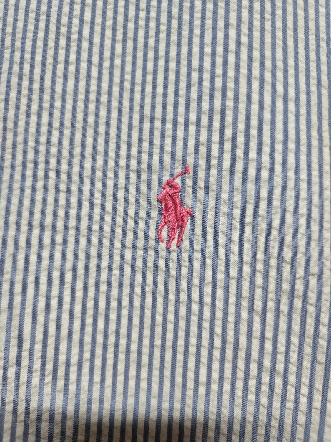 폴로 랄프로렌 남성 시어서커 블루 스트라이프 반팔셔츠(클레식핏 XL) 상품이미지3