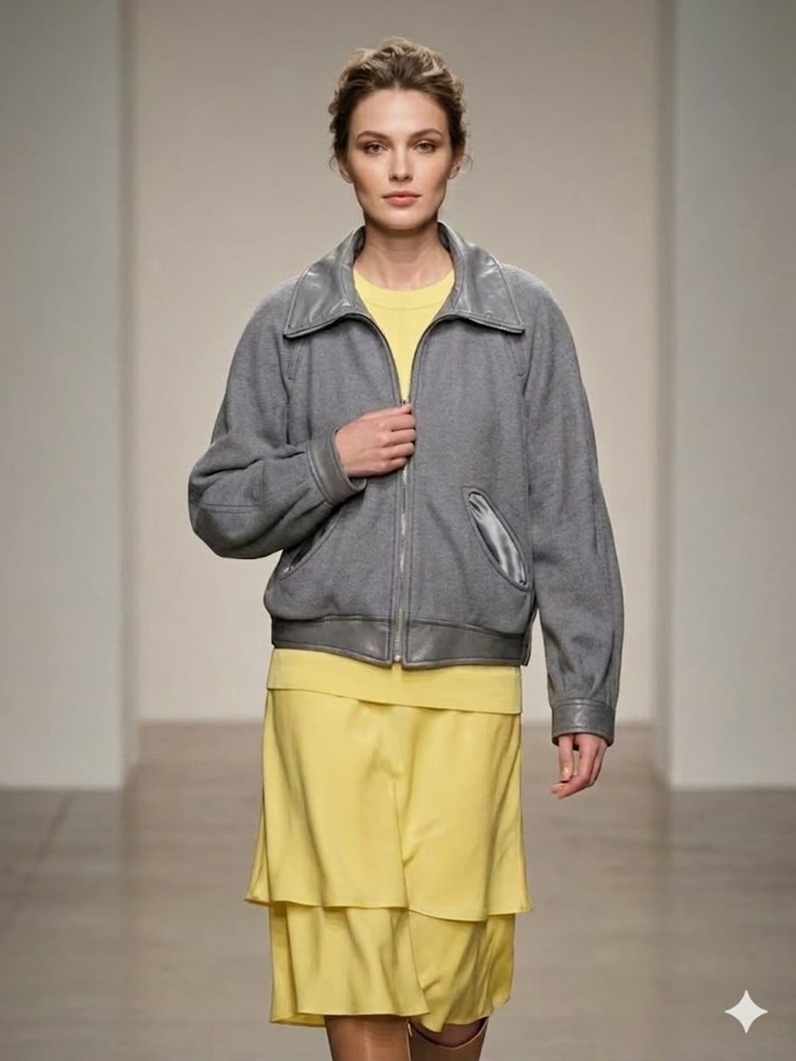 니나리치 가죽트리밍 셔링블루종 집업 상품이미지1