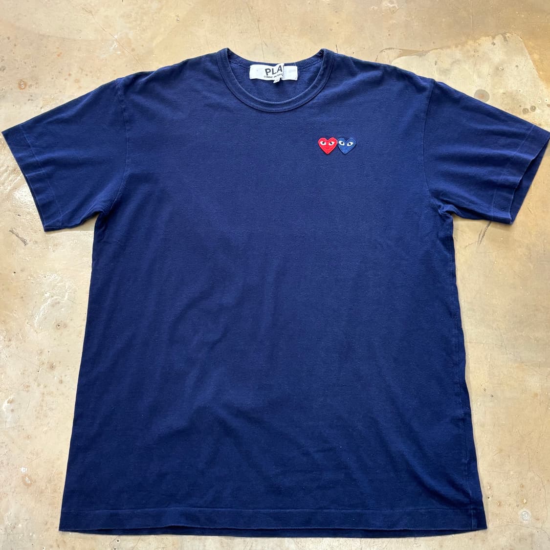 XXL 꼼데가르송 더블 하트로고 네이비 반팔티셔츠 상품이미지2