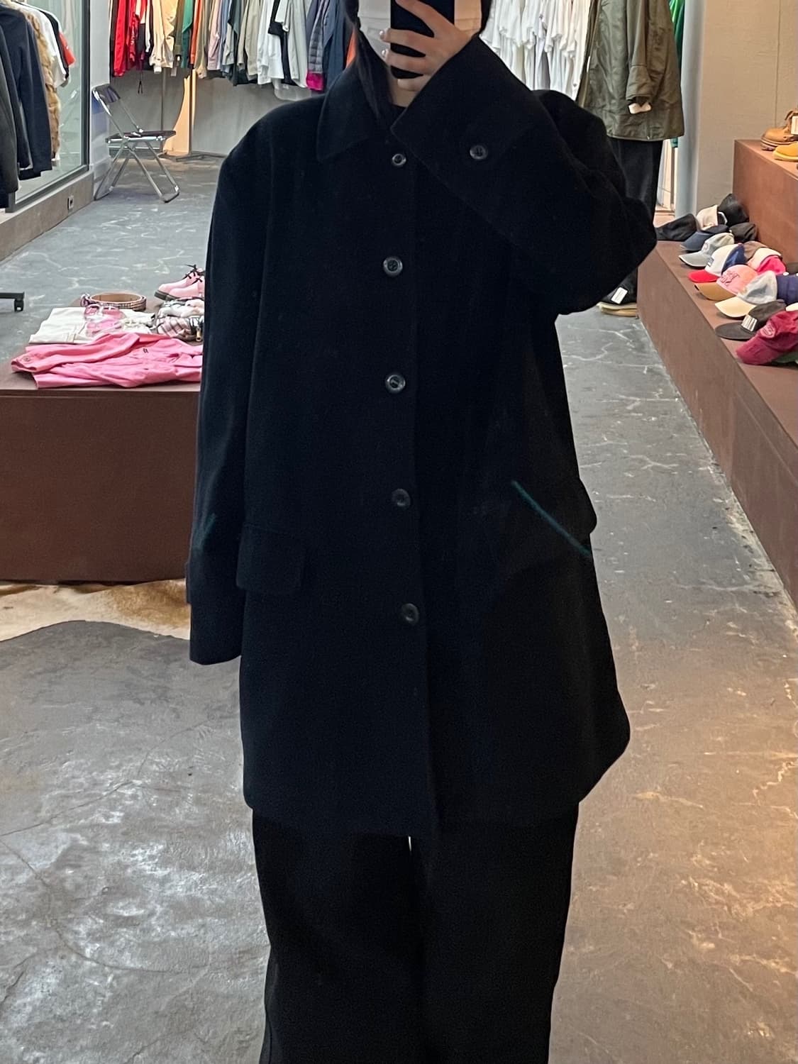 Oleg Cassini 래글런 블랙 코트 H1915 상품이미지1