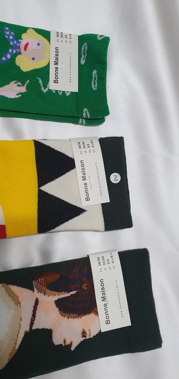 그린 옐로우 레드 블루 인물화 소녀 Bonne Maison 본메종 양말 상품이미지4