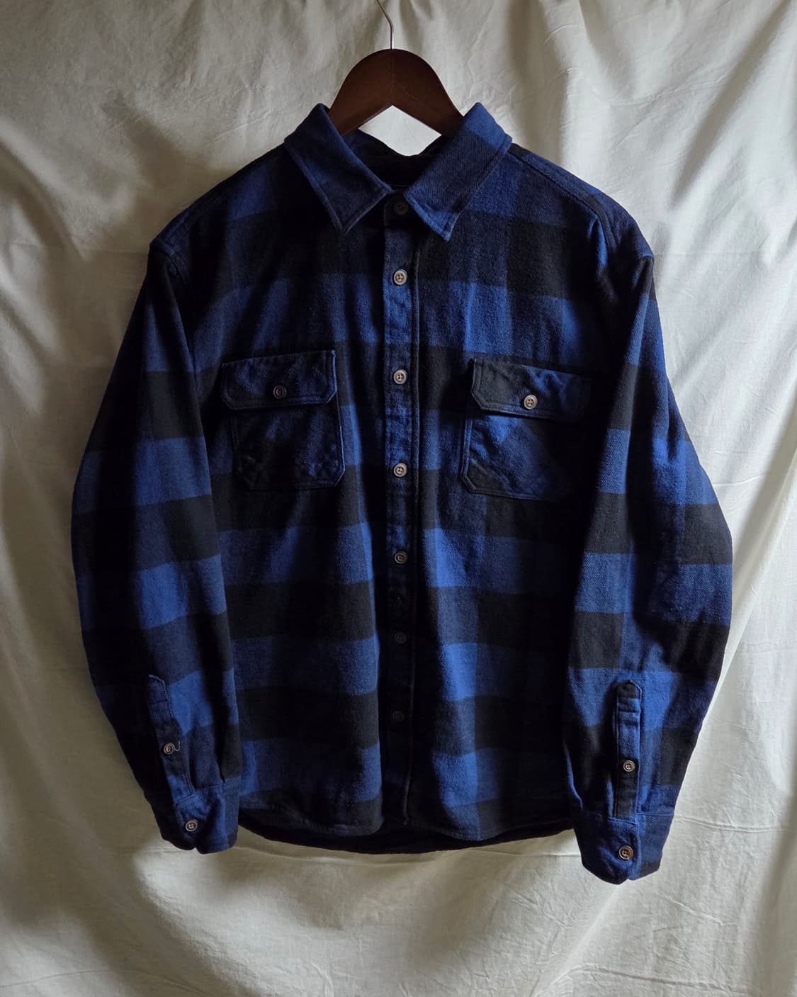 JACHS 코튼 체크 셔츠 남방 블루 블랙 XL 상품이미지3