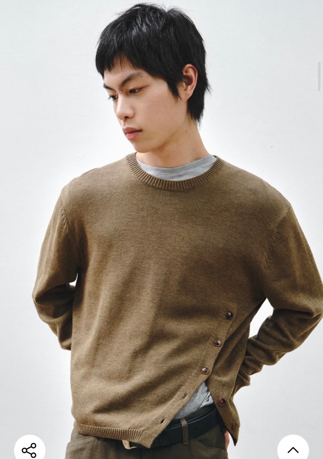 인템포무드 슬릿 버튼 니트 베이지 L 상품이미지1