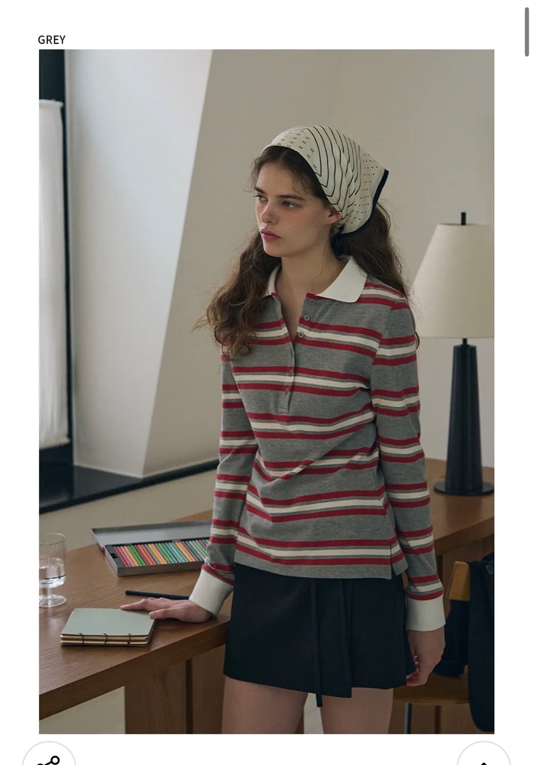 (새상품)(S) 드로우핏 우먼 멀티 스트라이프 슬림 카라 피케 티셔츠 [ 상품이미지3