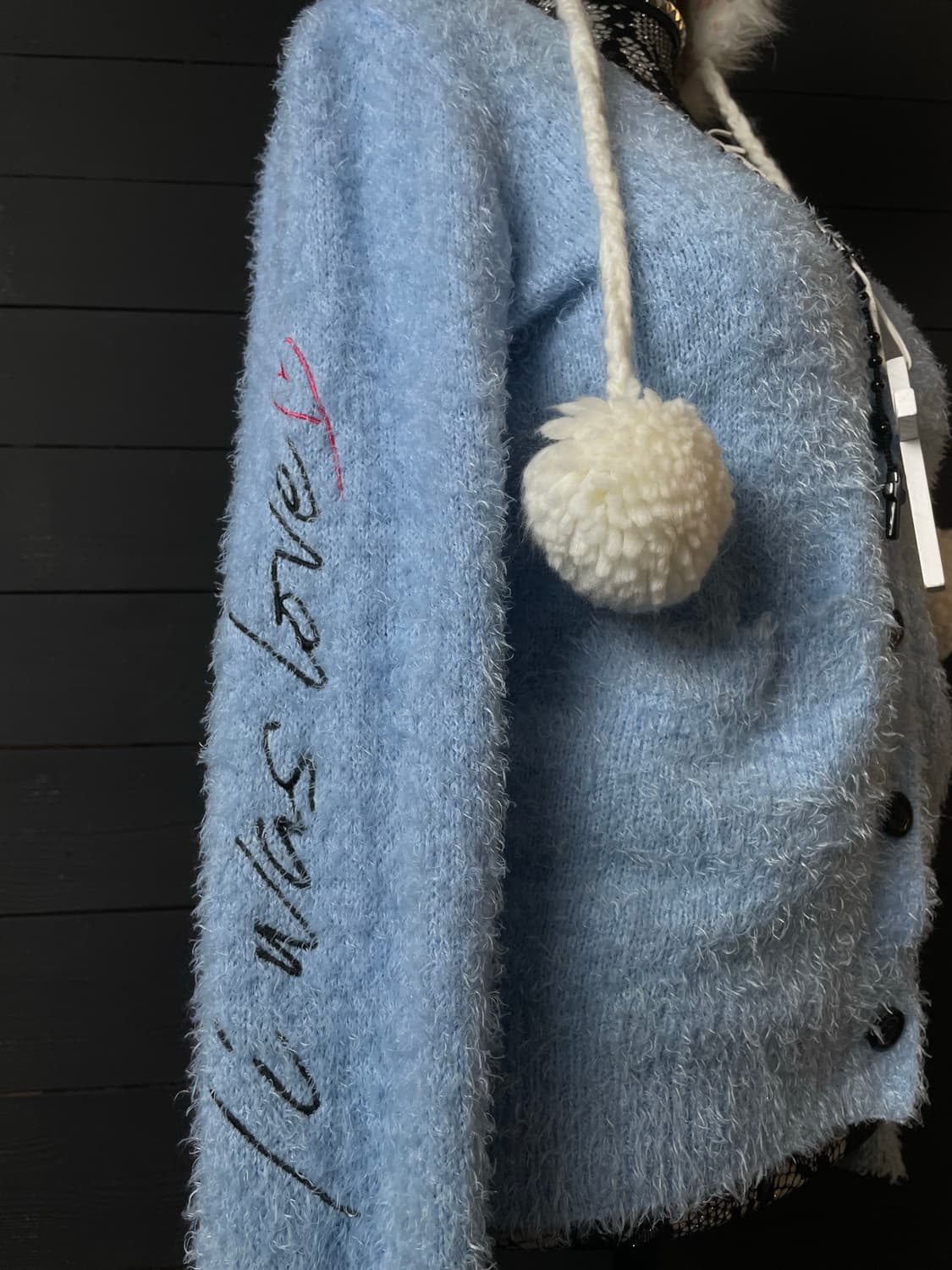 JPN 앙고라 퍼 레터링 하늘색 블루 가디건 상품이미지5