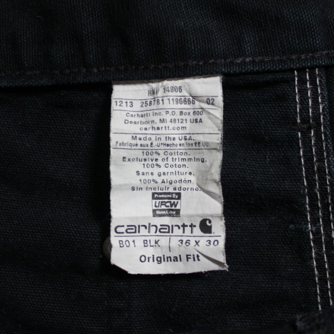 Carhartt 칼하트 B01 BLK 오리지널핏 덕 워크팬츠  상품이미지7