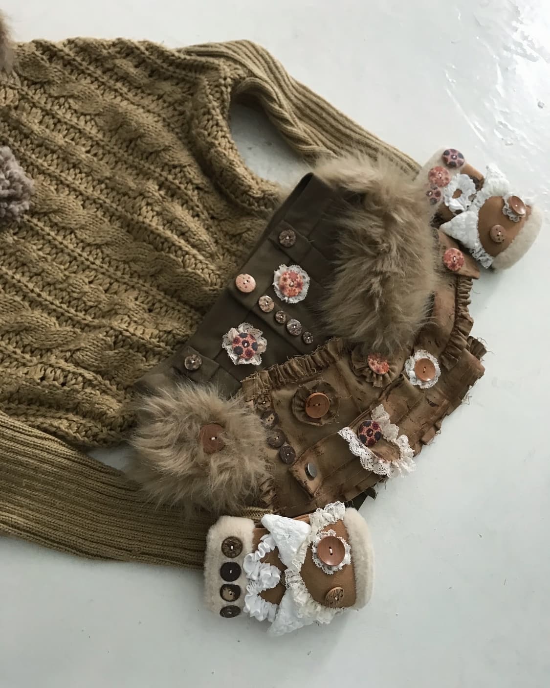 Custom🐾)Flower/lace thick belted skirt 상품이미지5