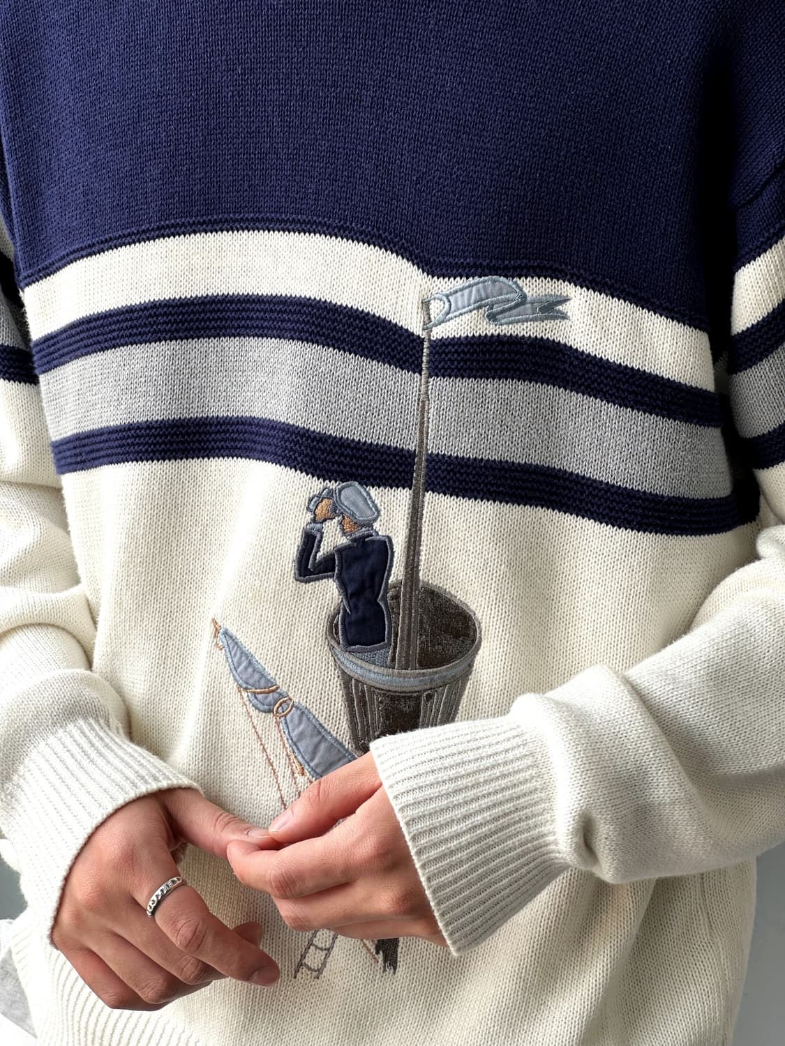 JPN made stitch design crew neck knit 상품이미지3