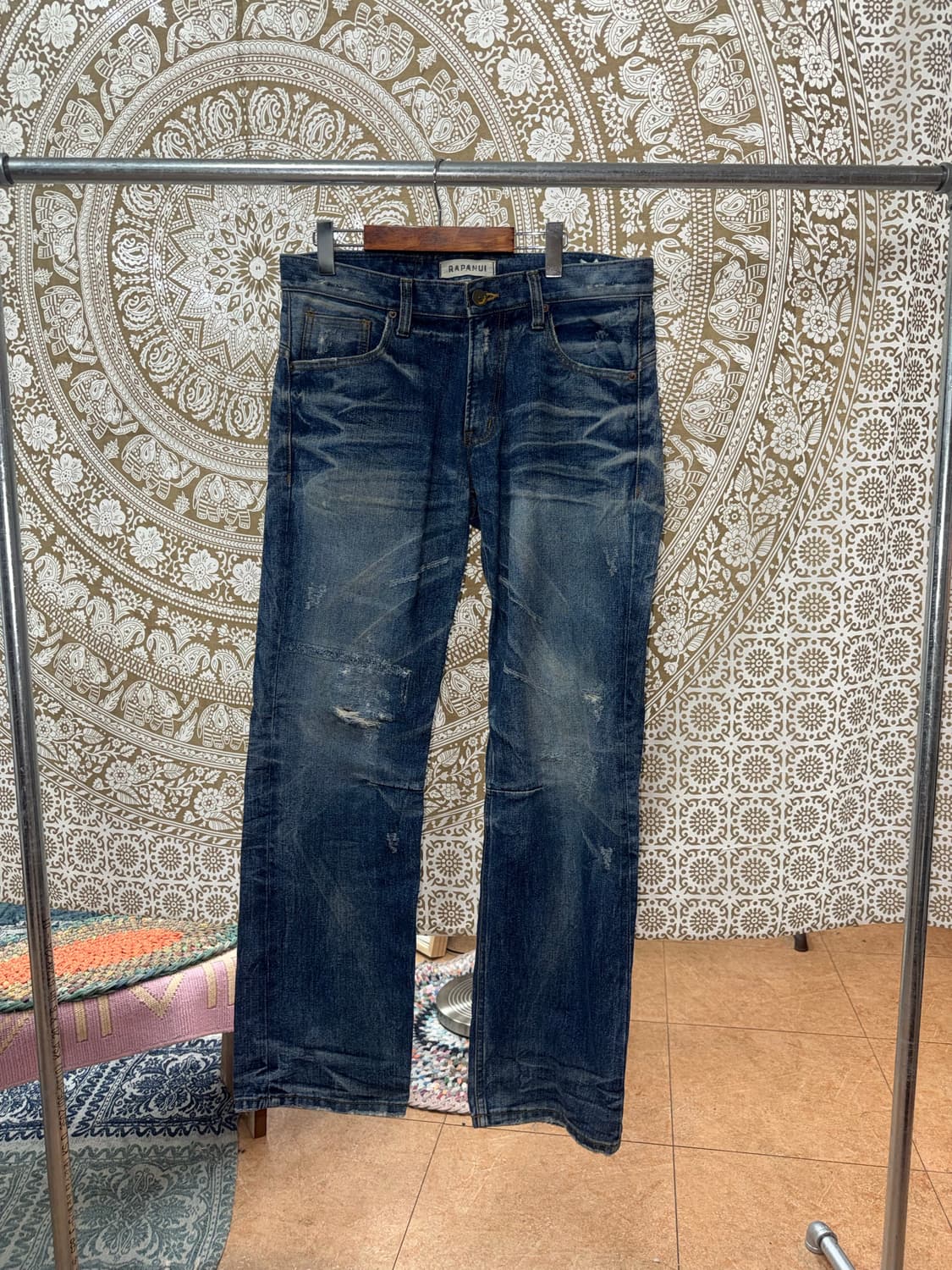 빈티지 패치워크 포켓 워싱 디스트로이드진  상품이미지3