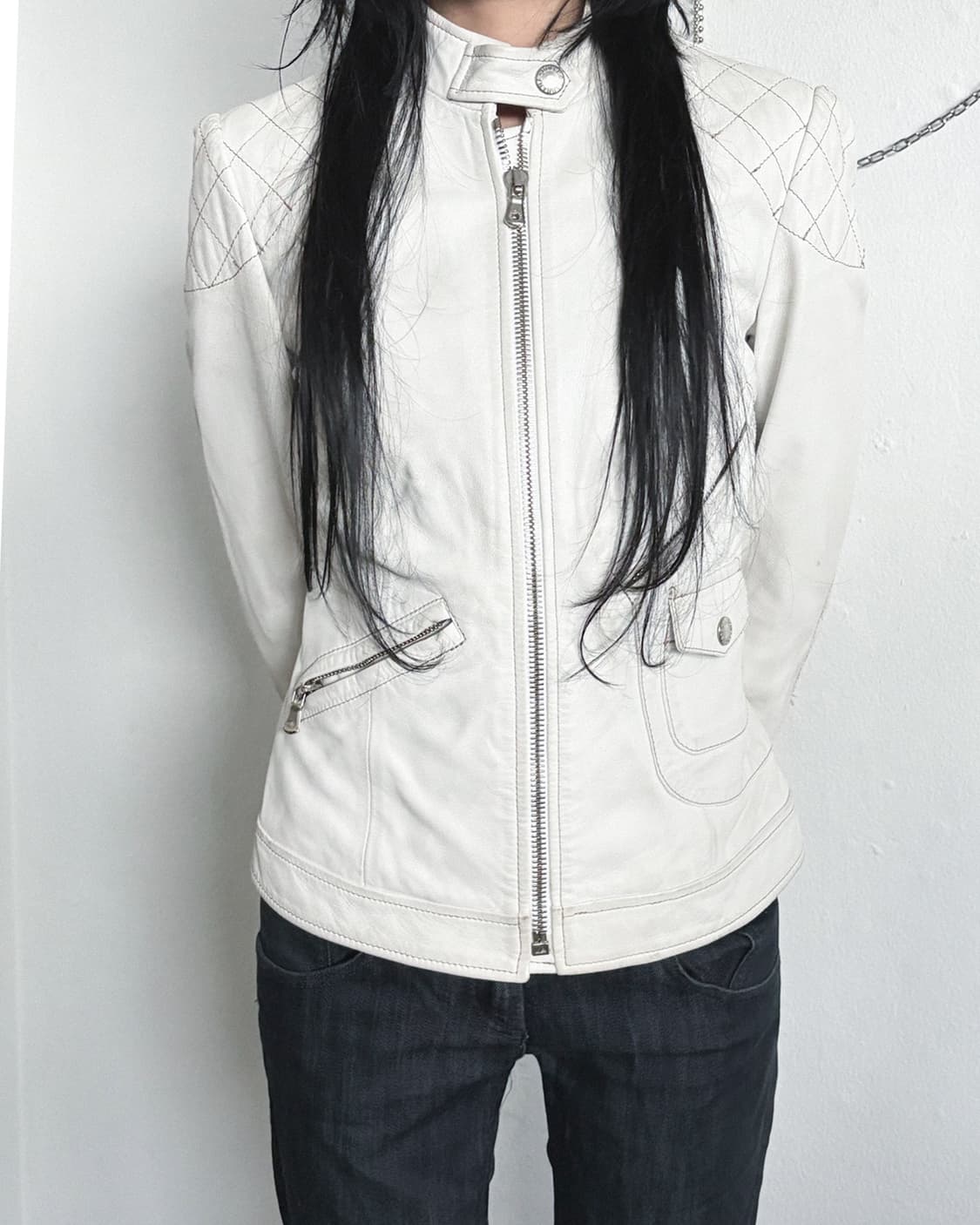 돌체앤가바나 화이트 레더 바이크자켓 상품이미지3