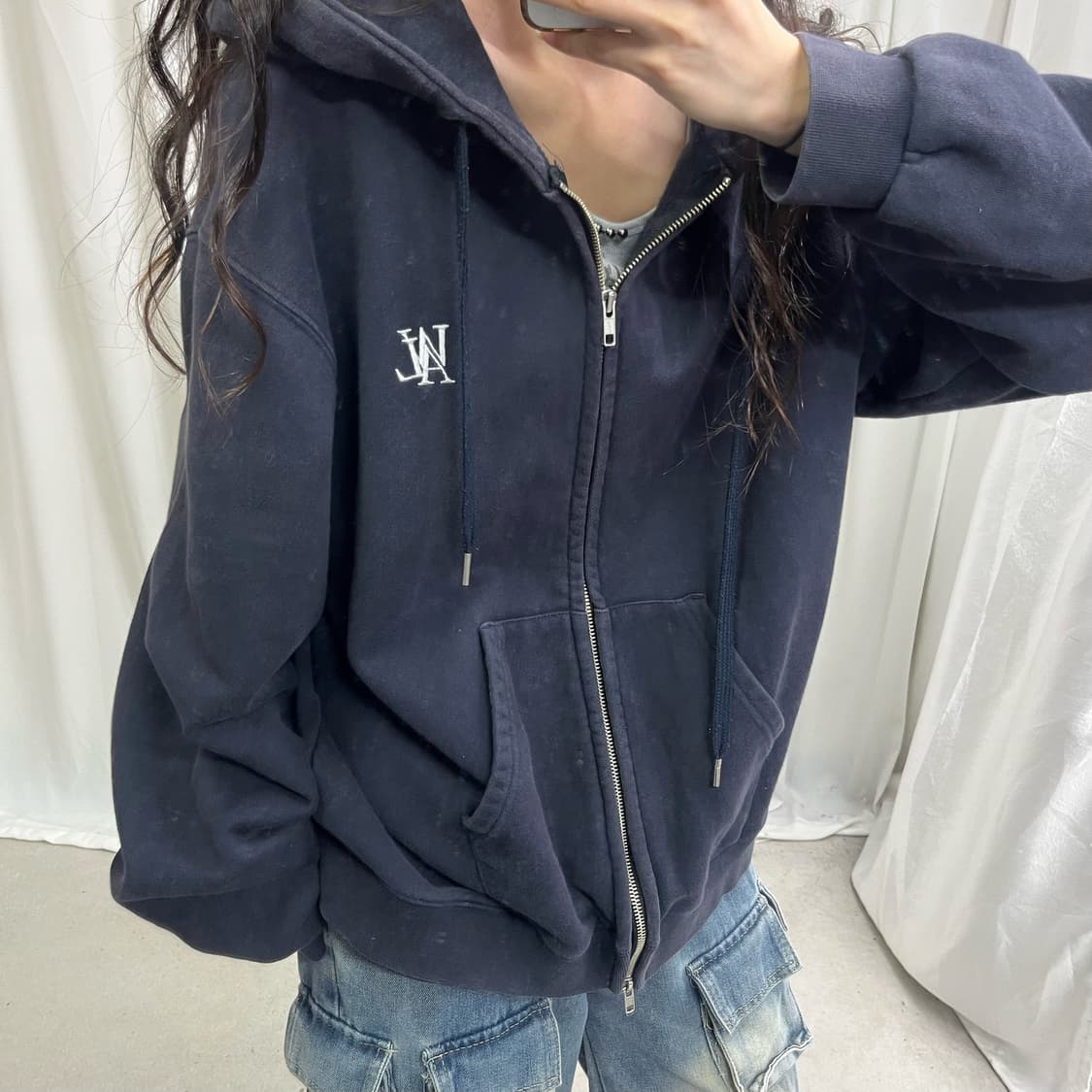 WOOALONG navy 2way hood zip-up 상품이미지3