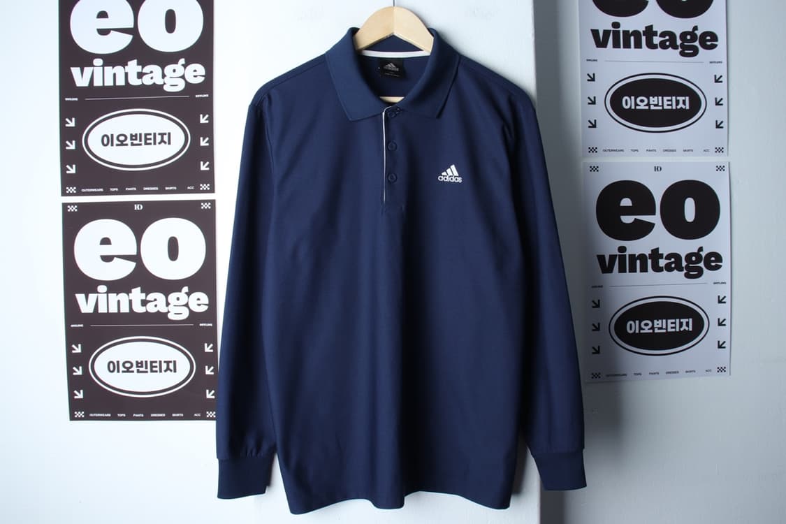 (L-XL) 아디다스 카라 긴팔티셔츠 기능성 스몰로고 네이비-H33044 상품이미지2