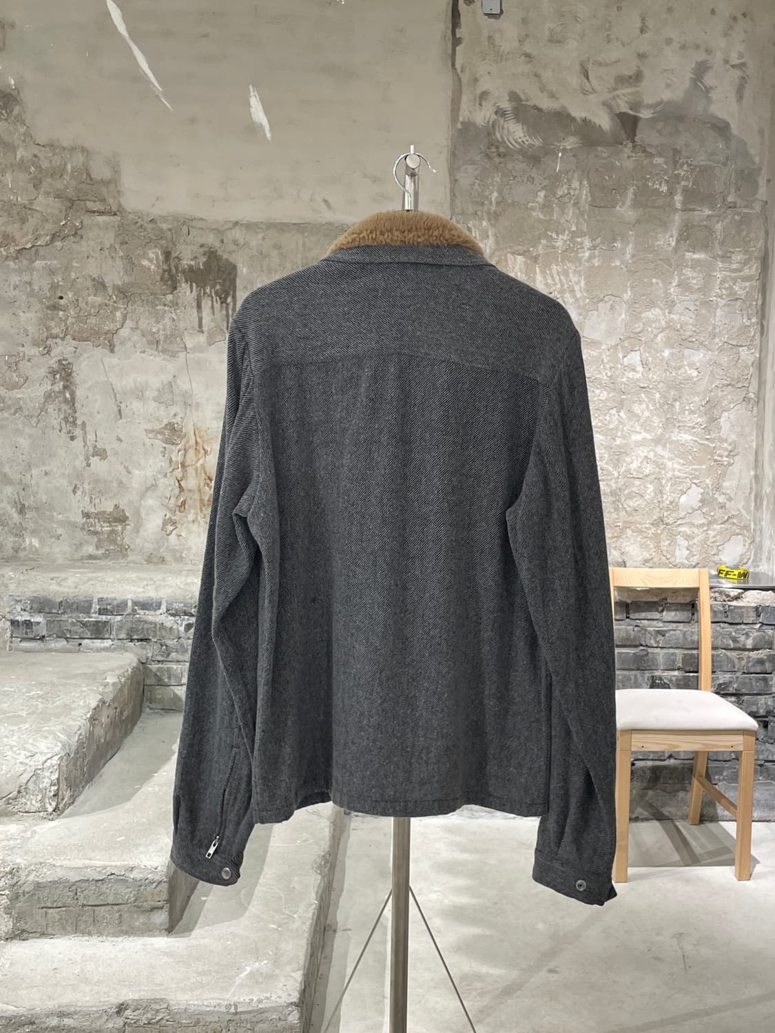 요지 야마모토 뿌르 옴므 그레이 램 스킨 퍼 투 웨이 집업 자켓 상품이미지6