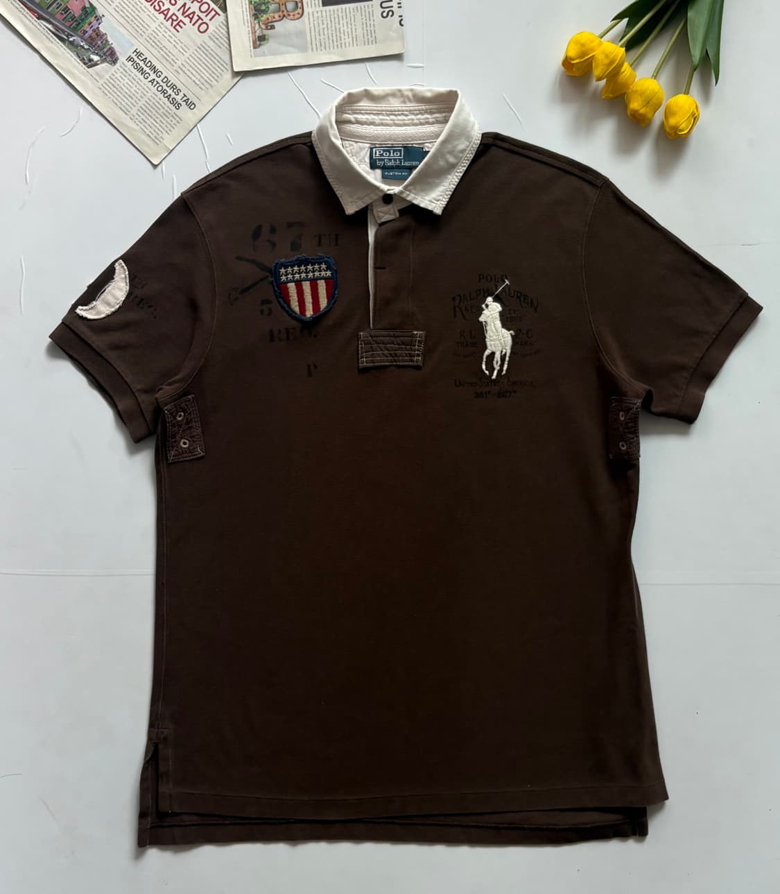 Polo 폴로랄프로렌 빈티지 엠브로이드 브라운 럭비티 상품이미지2