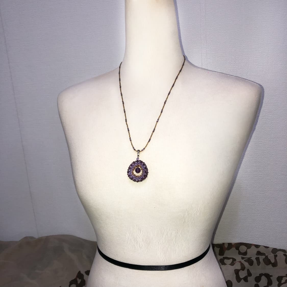 빈티지 핸드메이드 비즈 보라 목걸이 페어리 모리걸 하구미 상품이미지2