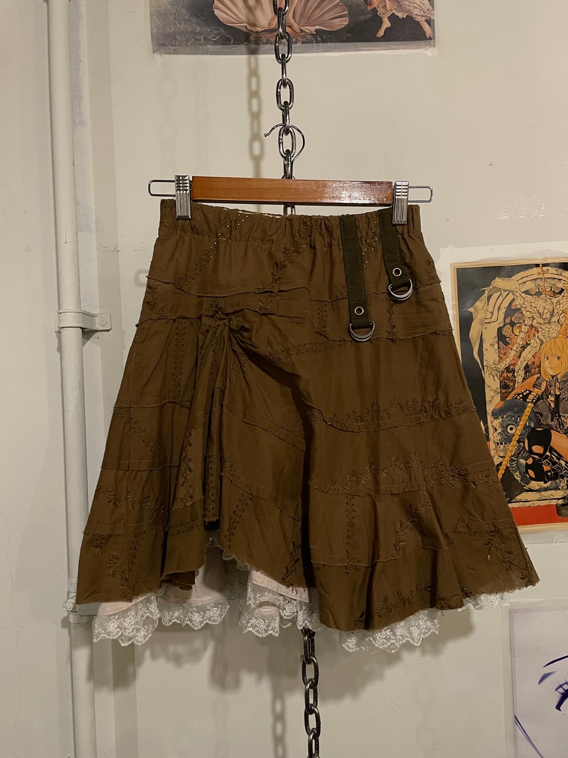 셔링 자수 레이스 브라운 스커트 모리 갸루 상품이미지1