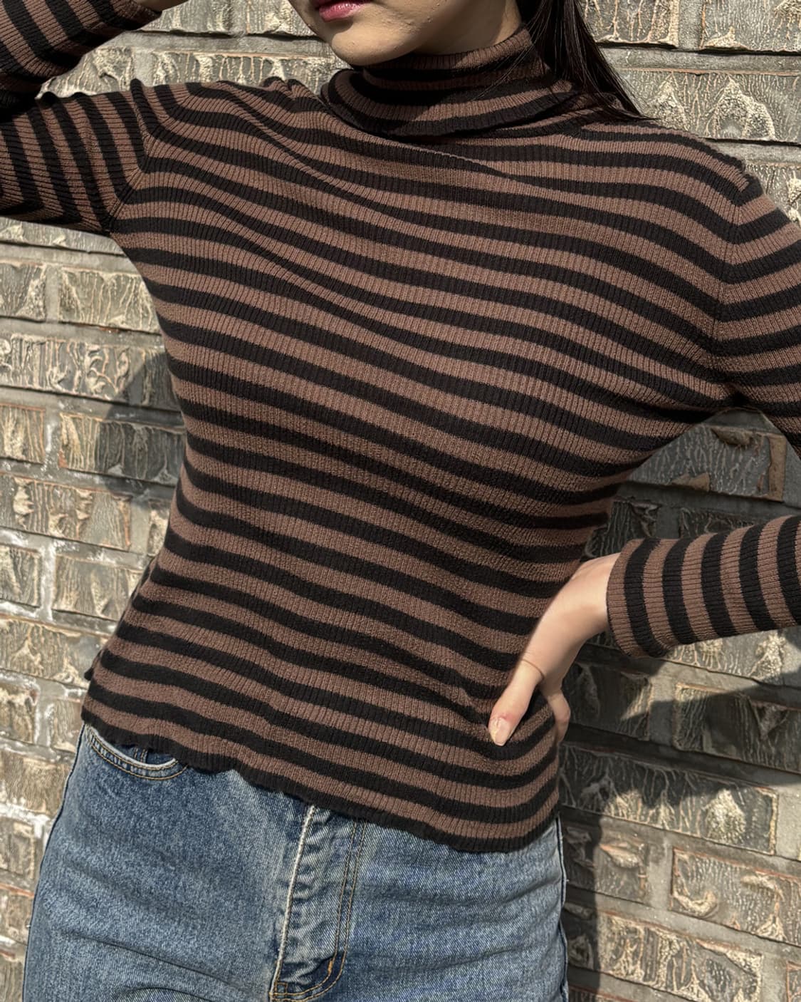 일본빈티지 스트라이프 터틀넥 긴팔티 상품이미지1