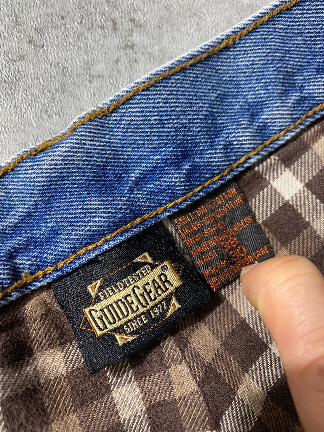 [36] 90s Guide Gear 체크 퀼팅 라이닝 더블니 데님팬츠 상품이미지8