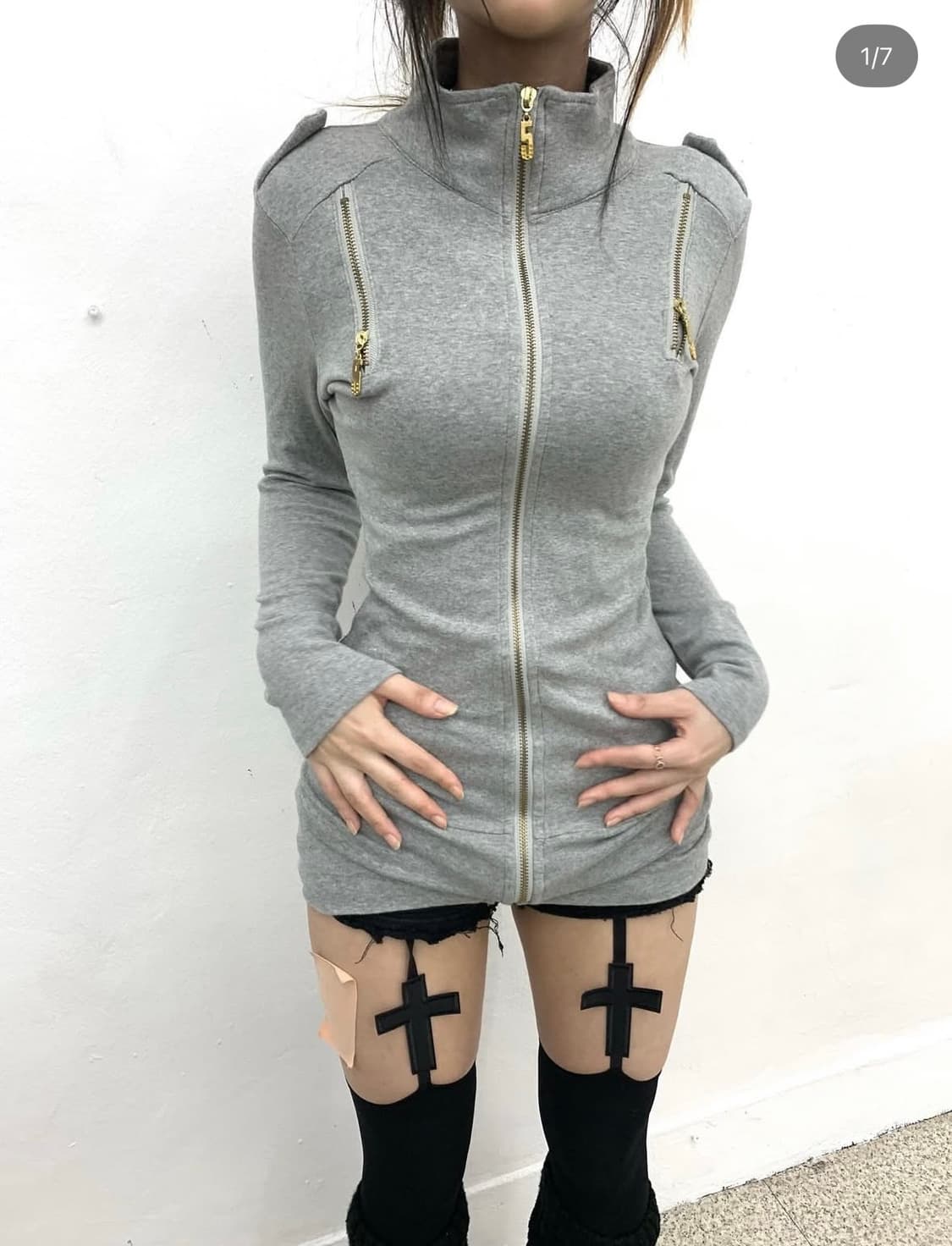 빈티지 갸루 딱붙 그레이 집업 y2k 상품이미지1