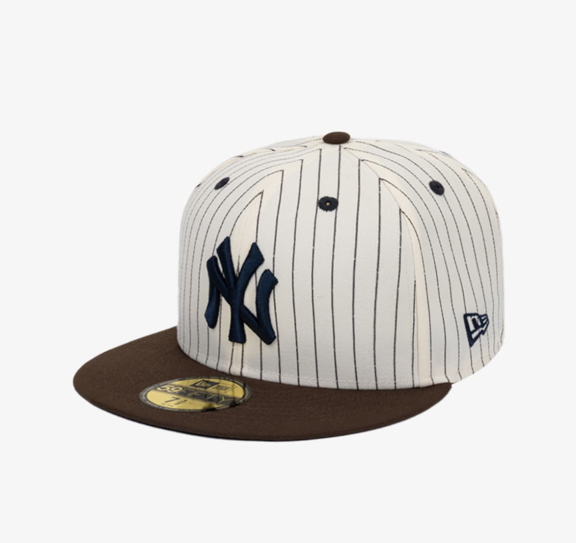  MLB 뉴욕 양키스 핀 스트라이프 사이즈캡 크롬 화이트/월넛 상품이미지1