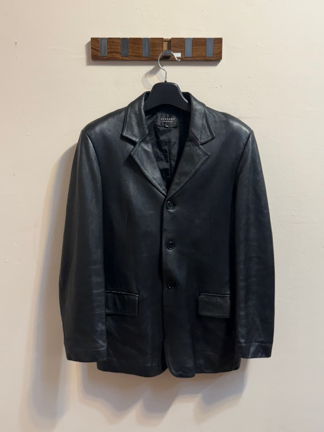 SERRANO Men's Black Leather Blazer Jacke 상품이미지1