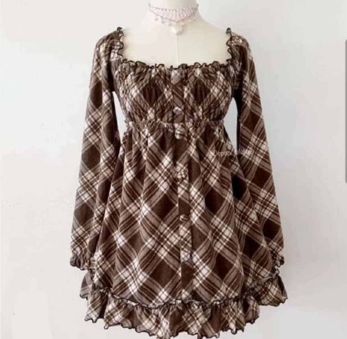 리즈리사 체크 아가일 딸기초코 원피스 라떼 히메 갸루 러블리 로걀 빈티지 상품이미지1